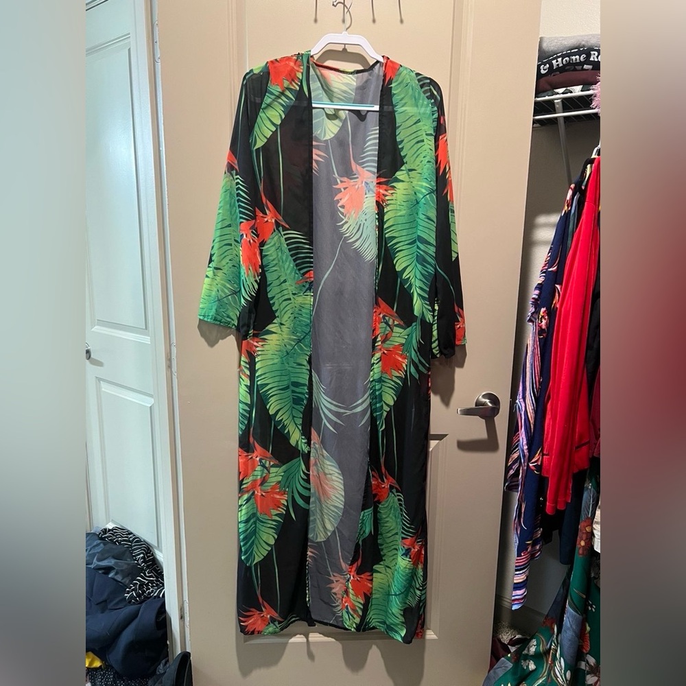 Tropical Leaf Print Kimono